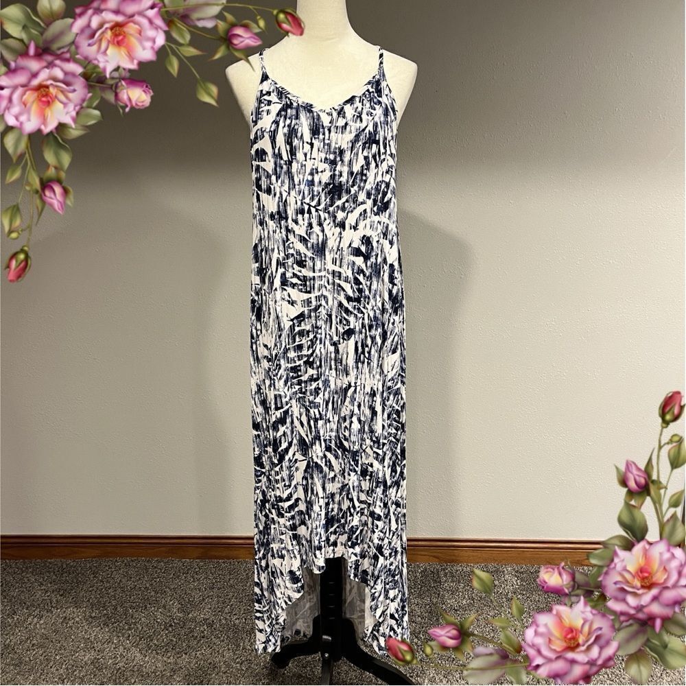 Hi-low sleeveless leaves print maxi‎ dress with straps
